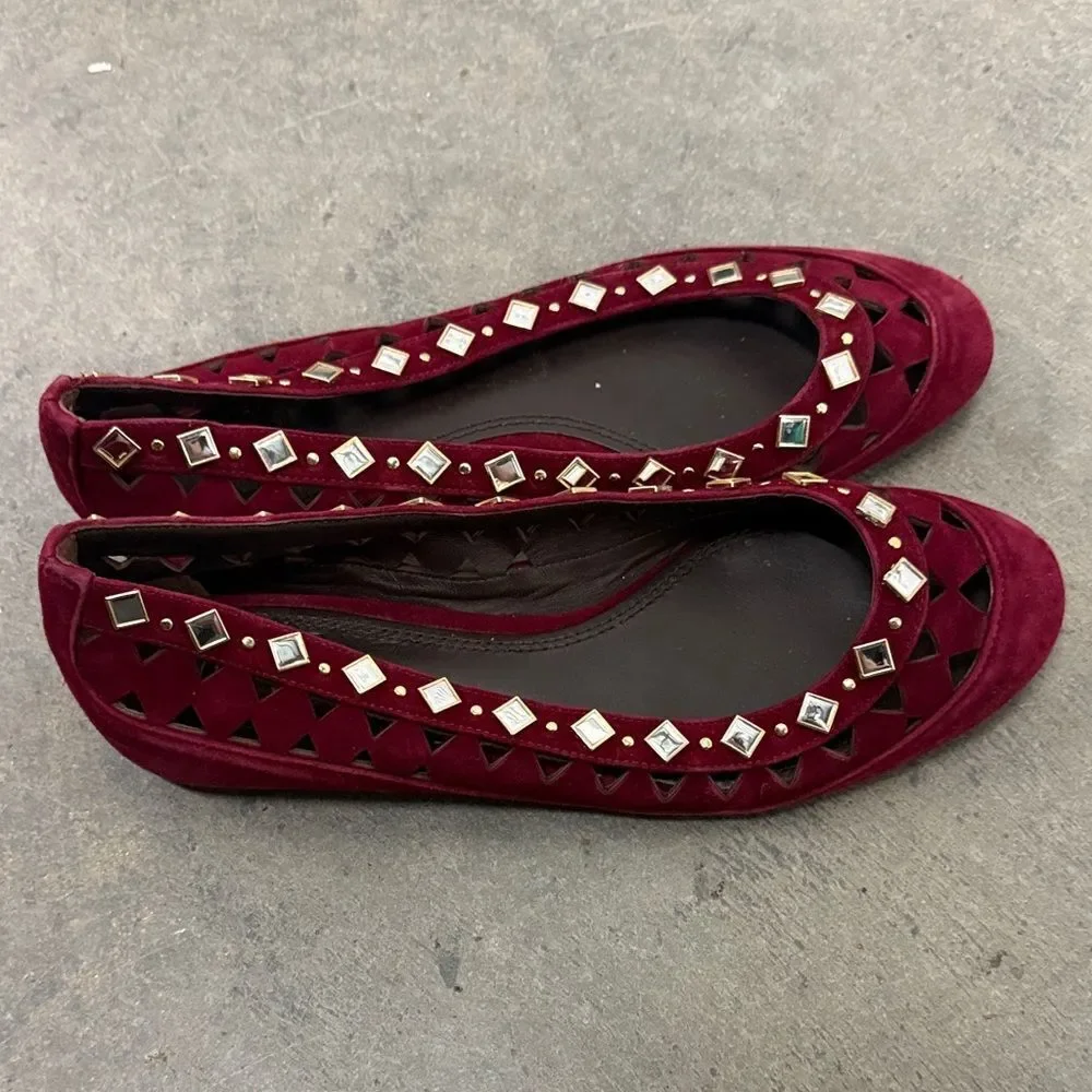 Tory Burch Burgundy Studded Flats